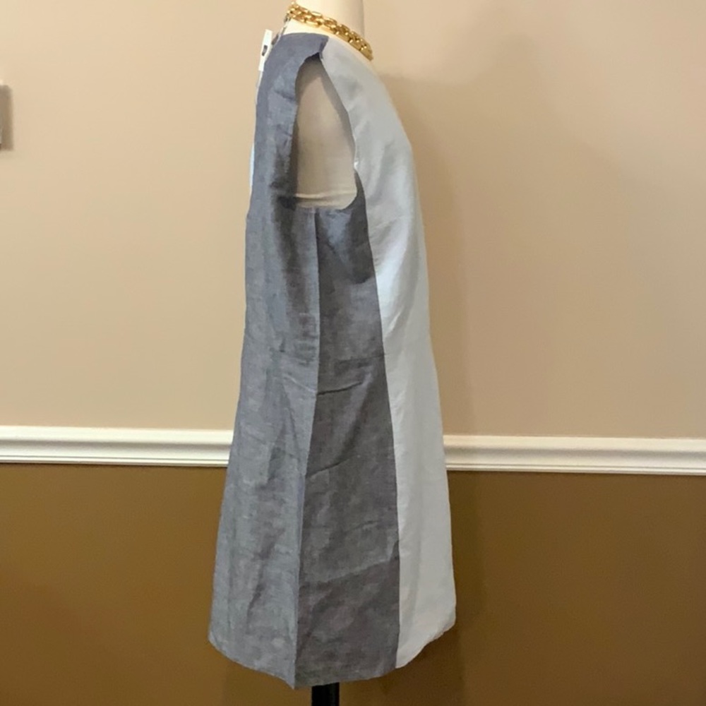 Nwot Gap Blue Color Block Chambray Linen Dress 20 - image 5